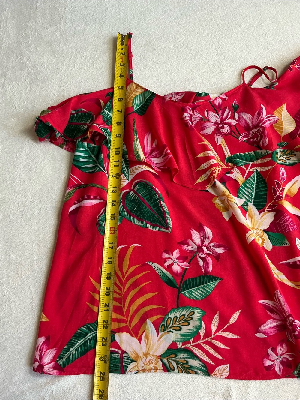 Old Navy Red Tropical Floral Cold-Shoulder Ruffle Top Size M - Picture 6 of 8